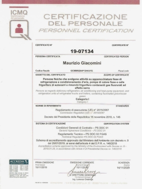 Certificazione Patentino Operatore F-GAS Reg. 2067